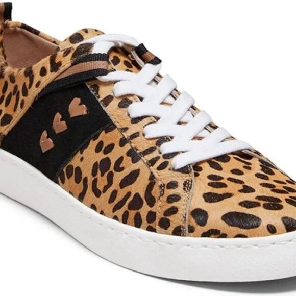 New JACK ROGERS Ainsley Leopard Cowhide Sneakers Low Top Lace-up 7.5